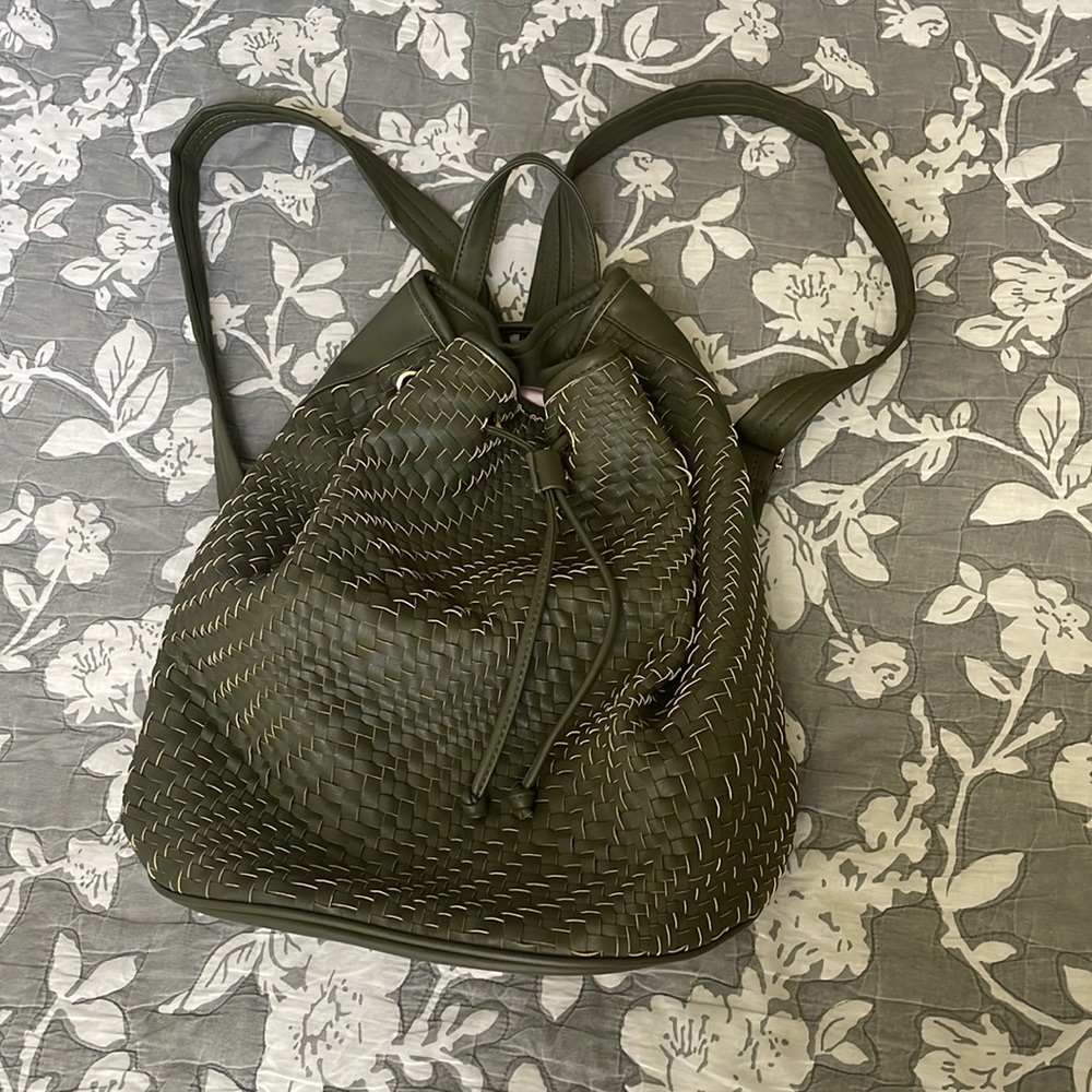 Leather woven backpack with drawstring
